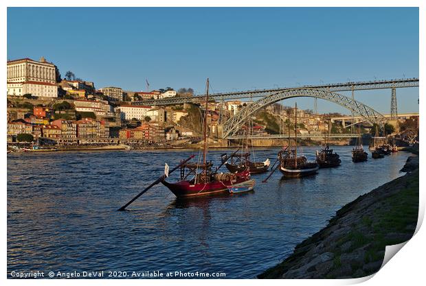 View of Douro river and boats in Porto Print by Angelo DeVal