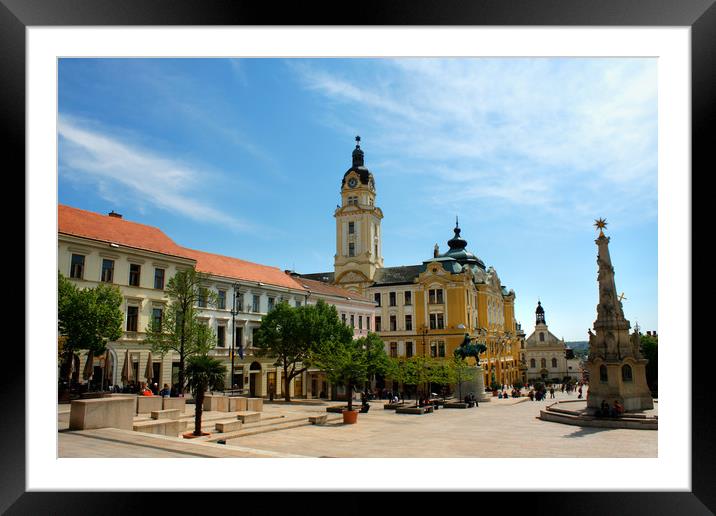 Cityscape on main city Square of Pecs - Hungary. P Framed Mounted Print by M. J. Photography