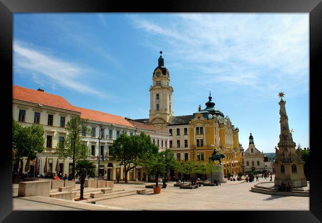 Cityscape on main city Square of Pecs - Hungary. P Framed Print by M. J. Photography
