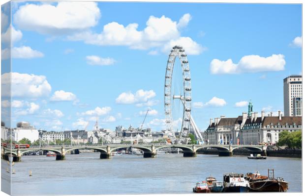 The London Eye on the South Bank of the River Tham Canvas Print by M. J. Photography