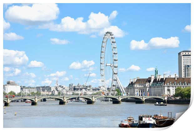 The London Eye on the South Bank of the River Tham Print by M. J. Photography