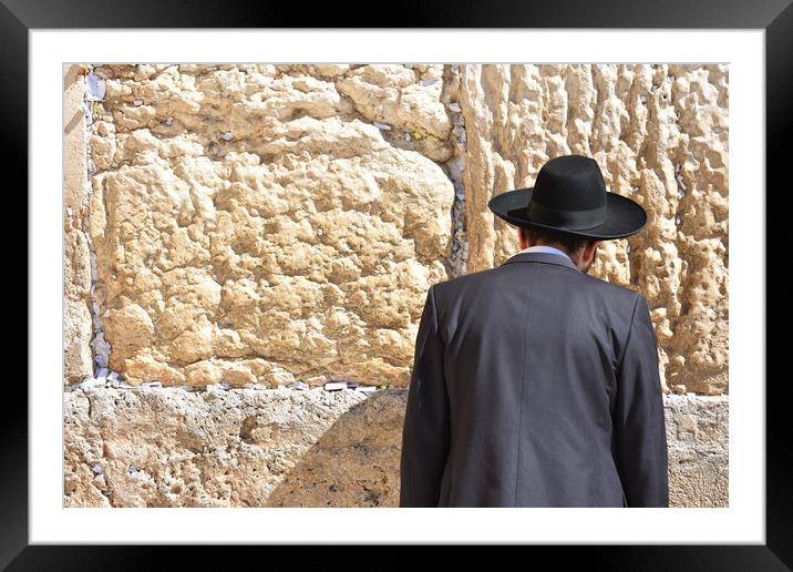 Jew in praying at the Wailing Wall in Jerusalem,  Framed Mounted Print by M. J. Photography
