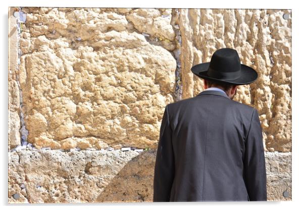 Jew in praying at the Wailing Wall in Jerusalem,  Acrylic by M. J. Photography