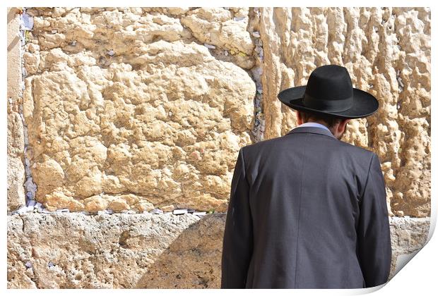 Jew in praying at the Wailing Wall in Jerusalem,  Print by M. J. Photography