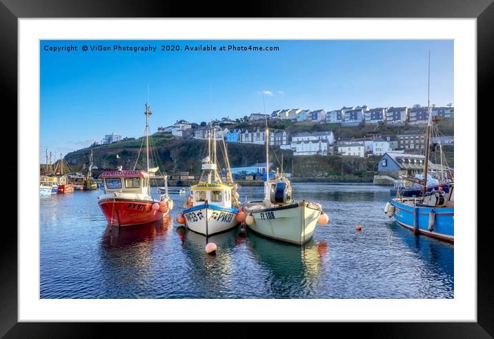 Fishing Boats in Mevagissey Harbour Framed Mounted Print by Gordon Maclaren