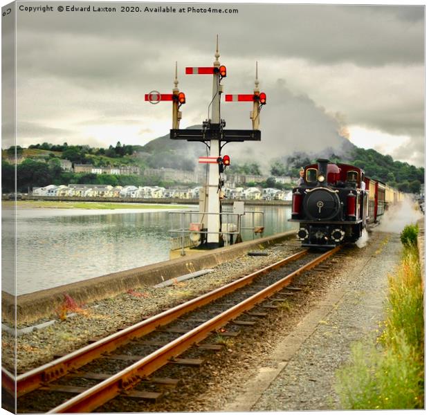 Merddin Emrys Steaming out of Porthmadog Canvas Print by Edward Laxton