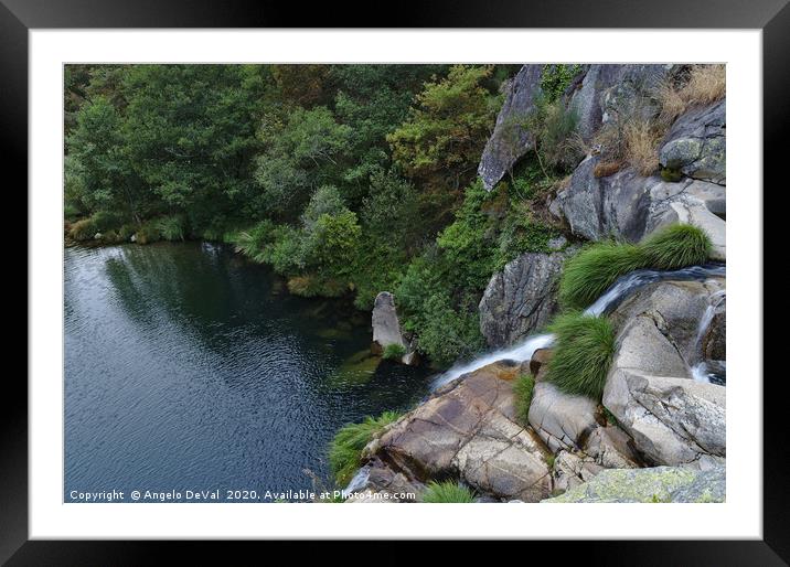 Poco Negro waterfall from above in Carvalhais Framed Mounted Print by Angelo DeVal