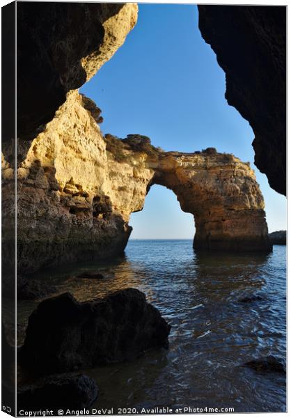 View Albandeira Stone Arch from the Cave Canvas Print by Angelo DeVal