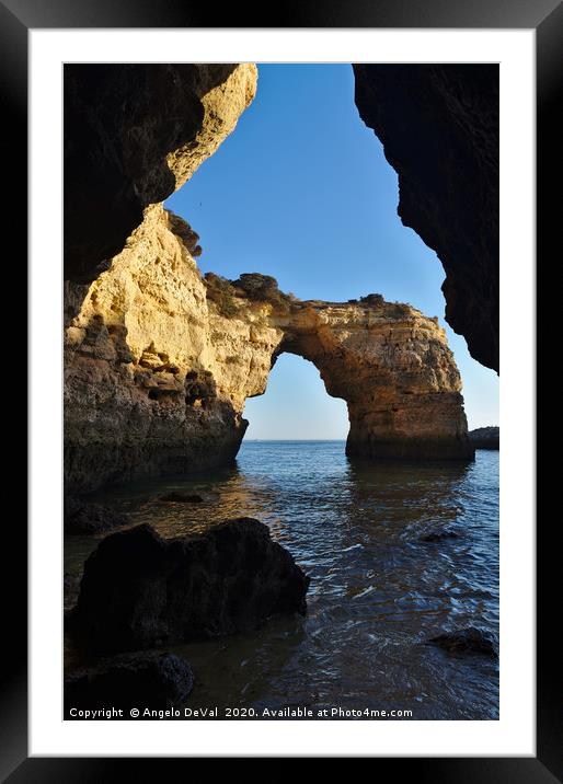 View Albandeira Stone Arch from the Cave Framed Mounted Print by Angelo DeVal