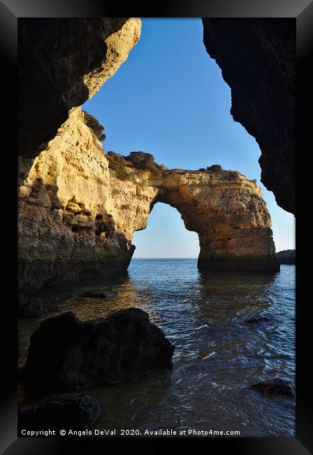 View Albandeira Stone Arch from the Cave Framed Print by Angelo DeVal