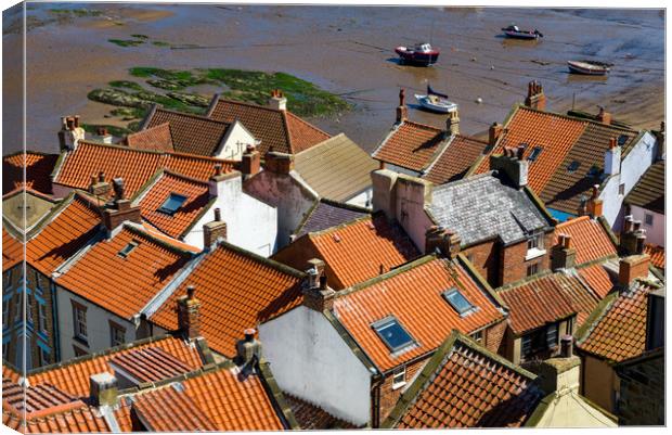 Red rooftops at Staithes, North Yorkshire Canvas Print by Andrew Kearton