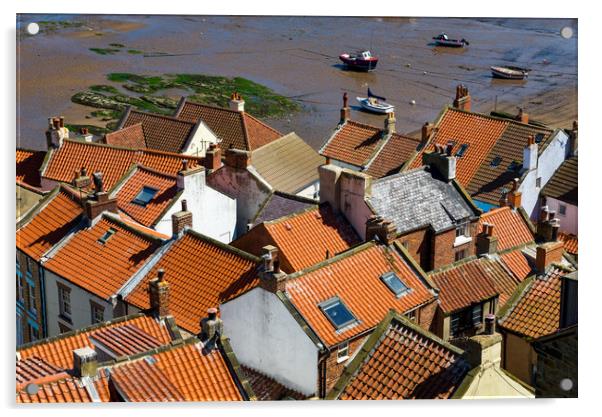 Red rooftops at Staithes, North Yorkshire Acrylic by Andrew Kearton