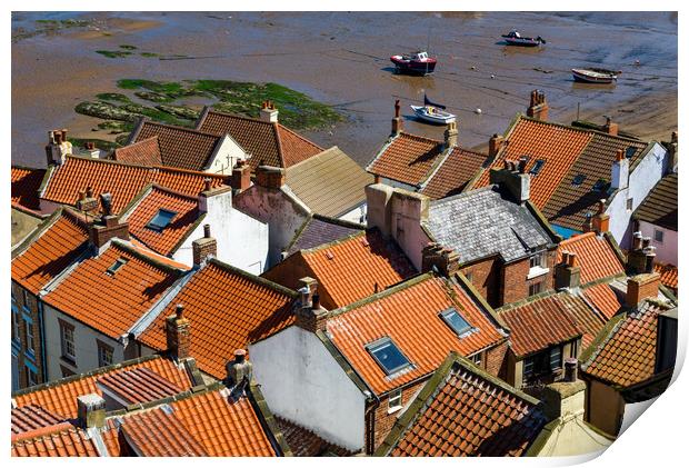 Red rooftops at Staithes, North Yorkshire Print by Andrew Kearton