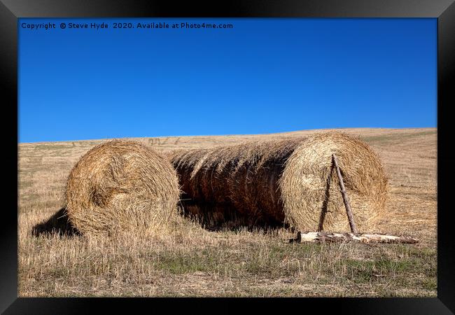 Round Hay Bales drying in the Tuscany sun Framed Print by Steve Hyde