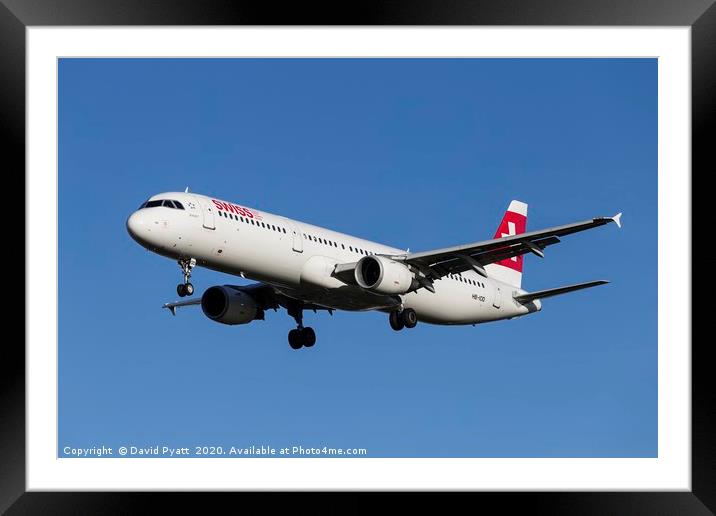 Swiss Airlines Airbus A321 Framed Mounted Print by David Pyatt