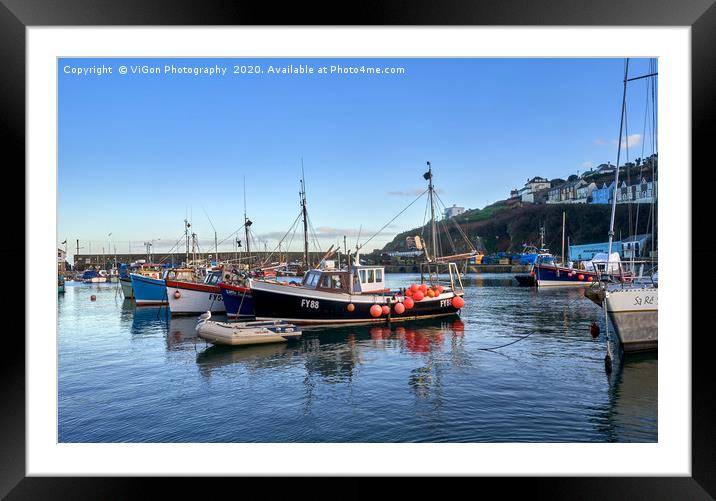 Reflections of fishing boats on Mevagissey Harbour Framed Mounted Print by Gordon Maclaren