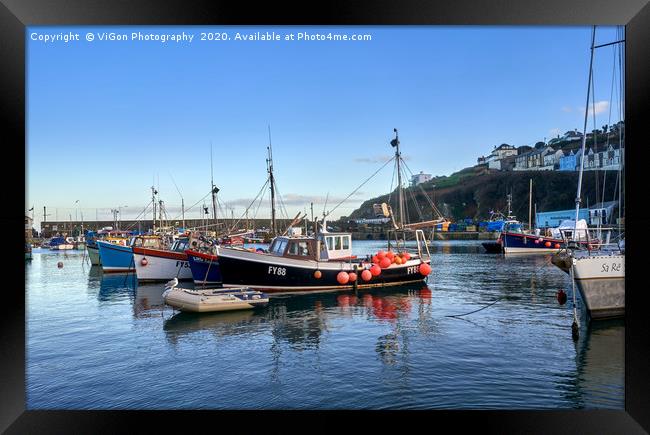 Reflections of fishing boats on Mevagissey Harbour Framed Print by Gordon Maclaren