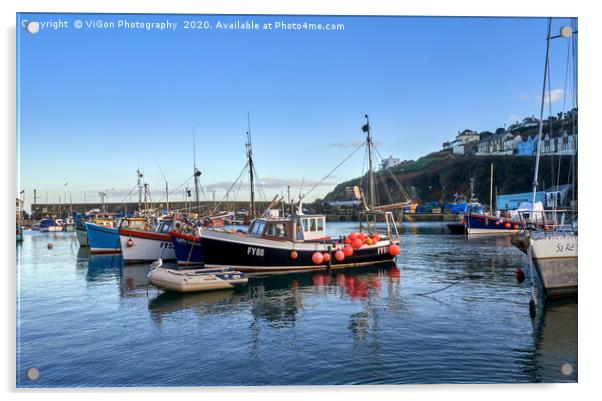 Reflections of fishing boats on Mevagissey Harbour Acrylic by Gordon Maclaren