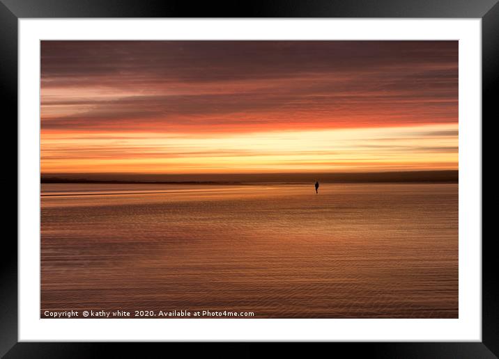 Cornwall,Dramatic  red Sunset, with a silhouette Framed Mounted Print by kathy white