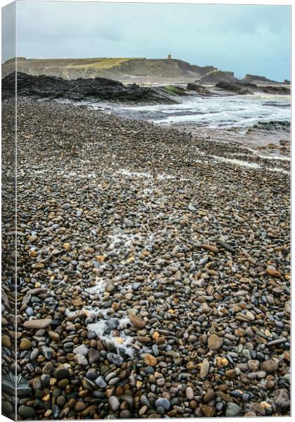 Wet pebble beach Canvas Print by Dave Bell