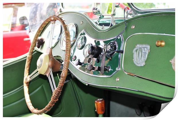 Vintage car interior from 1950s Print by M. J. Photography