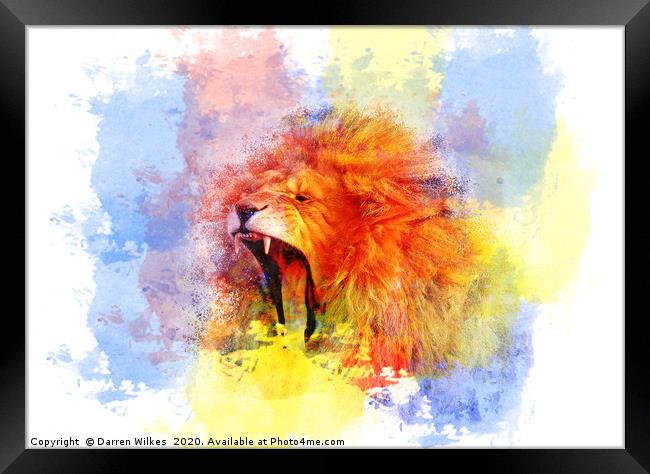 African Lion Pop Art Framed Print by Darren Wilkes