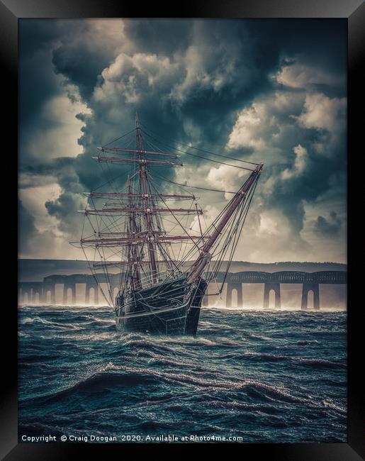 RRS Discovery Composite with the Tay Rail Bridge Framed Print by Craig Doogan