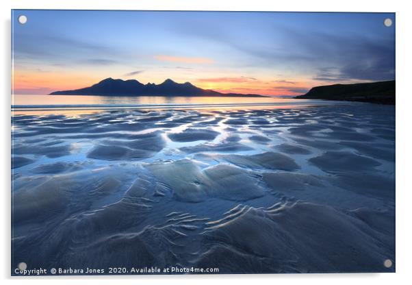 Isle of Eigg Sunset Laig Bay Blues Scotland Acrylic by Barbara Jones
