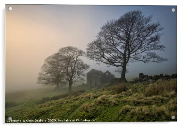 Roach End Barn shrouded in mist (3) Acrylic by Chris Drabble