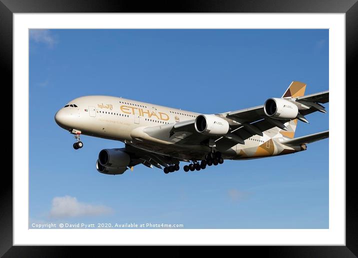 Etihad Airbus A380-861 Framed Mounted Print by David Pyatt