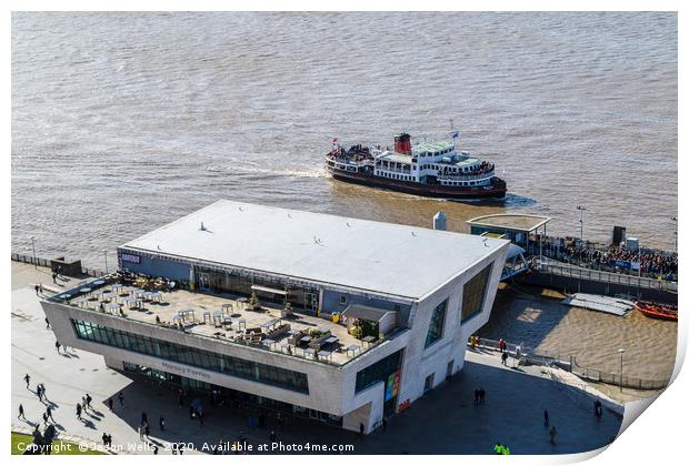 Mersey Ferry approaches its jetty Print by Jason Wells