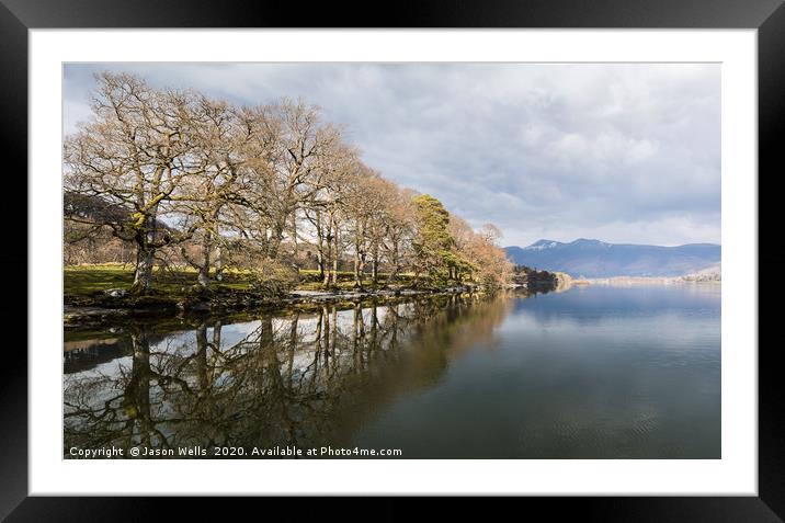 Tree lined shores of Derwent Water Framed Mounted Print by Jason Wells
