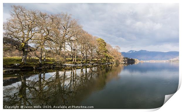 Tree lined shores of Derwent Water Print by Jason Wells