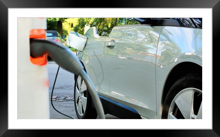 Power supply for electric car charging. Electric c Framed Mounted Print by M. J. Photography