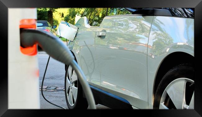 Power supply for electric car charging. Electric c Framed Print by M. J. Photography