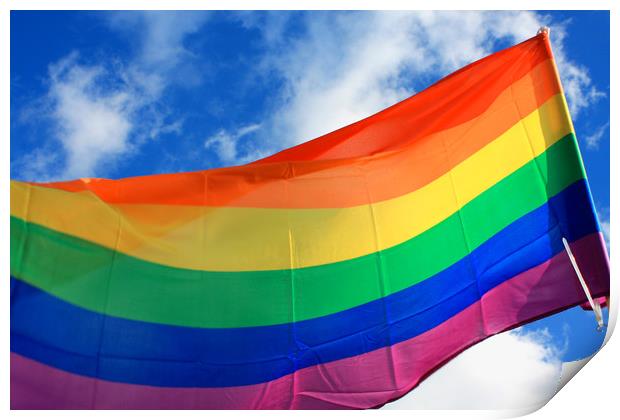 Rainbow flag (LGBT movement) on the sky background Print by M. J. Photography