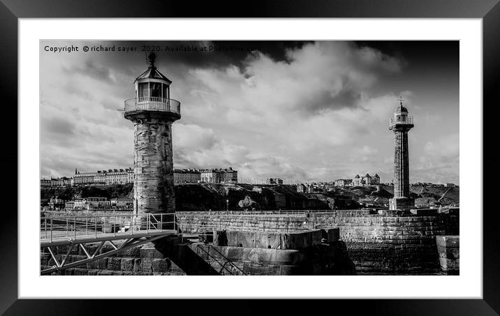 Illuminating Whitby Harbour Framed Mounted Print by richard sayer