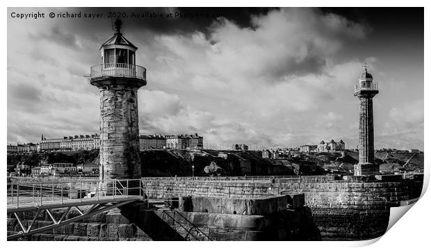 Illuminating Whitby Harbour Print by richard sayer