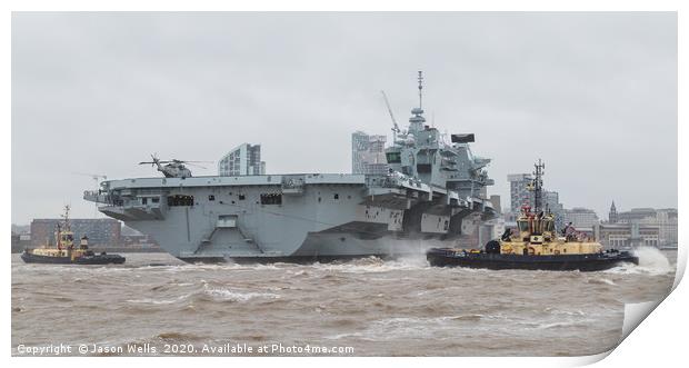 HMS Prince of Wales turning in the River Mersey Print by Jason Wells