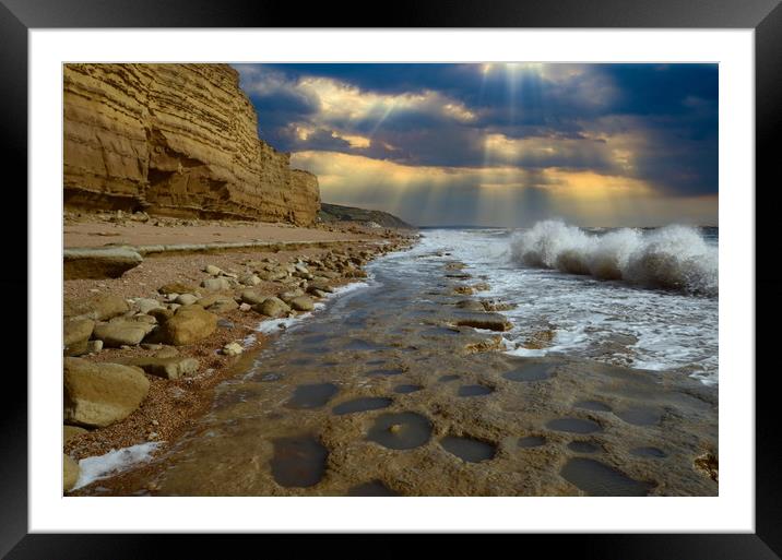 Rock Ledges of Hive Beach Framed Mounted Print by David Neighbour