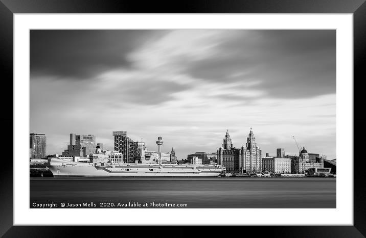 HMS Prince of Wales in monochrome Framed Mounted Print by Jason Wells