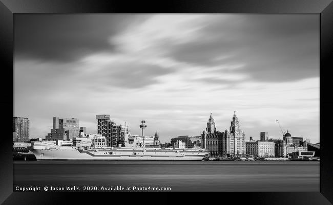 HMS Prince of Wales in monochrome Framed Print by Jason Wells