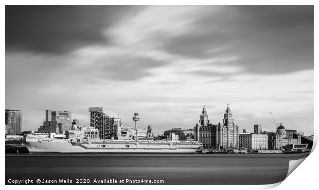 HMS Prince of Wales in monochrome Print by Jason Wells