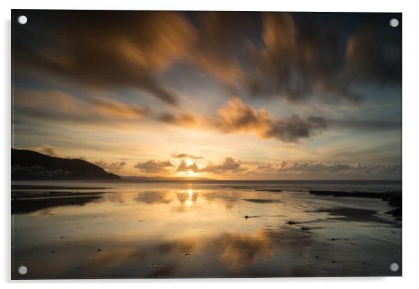 Moody beach sunset at Westward Ho Acrylic by Tony Twyman