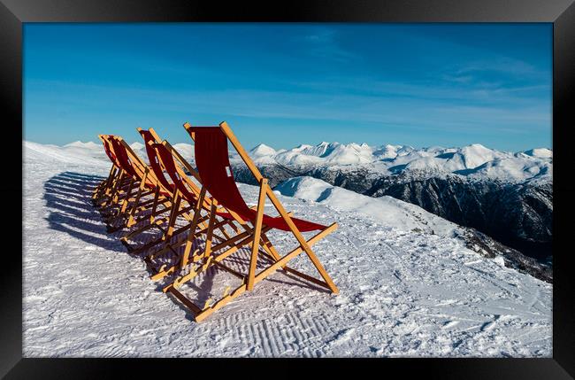 Deckchairs in the Snow in Norway Framed Print by Wendy Williams CPAGB