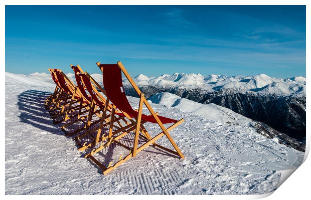 Deckchairs in the Snow in Norway Print by Wendy Williams CPAGB