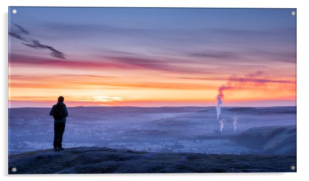 Watching the sunrise over Castleton, Derbyshire.  Acrylic by John Finney