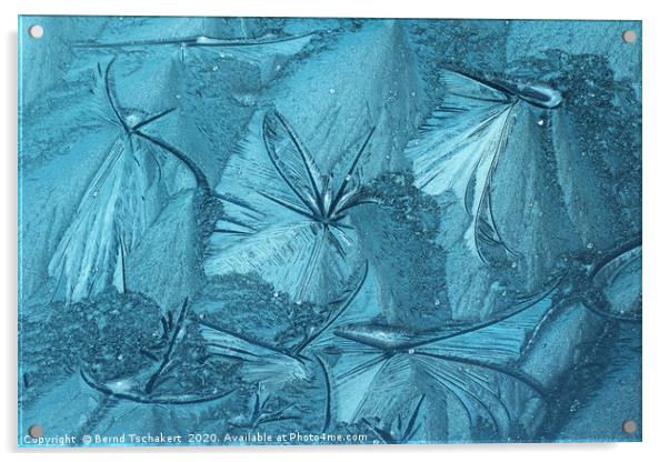 Frost pattern of ice flowers on window Acrylic by Bernd Tschakert