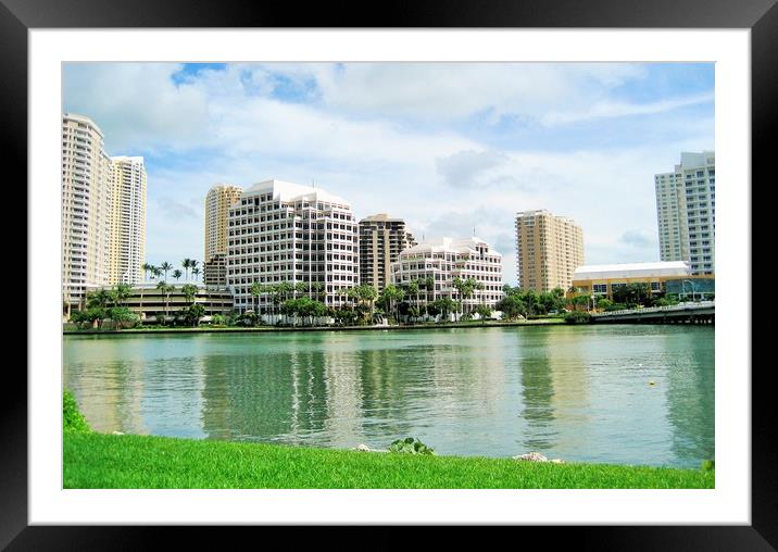 Downtown Miami cityscape view with condos and offi Framed Mounted Print by M. J. Photography
