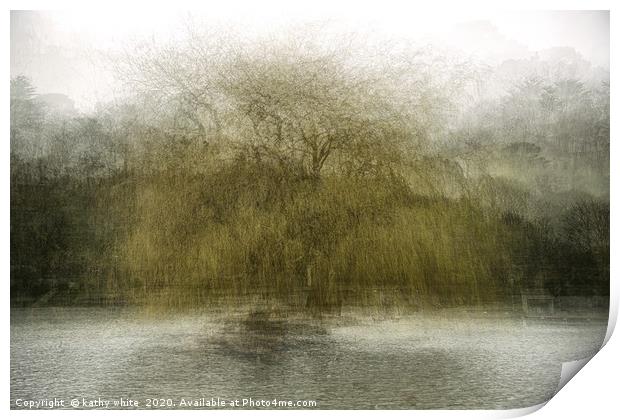 Portrait of a tree Helston lake Cornwall impressio Print by kathy white